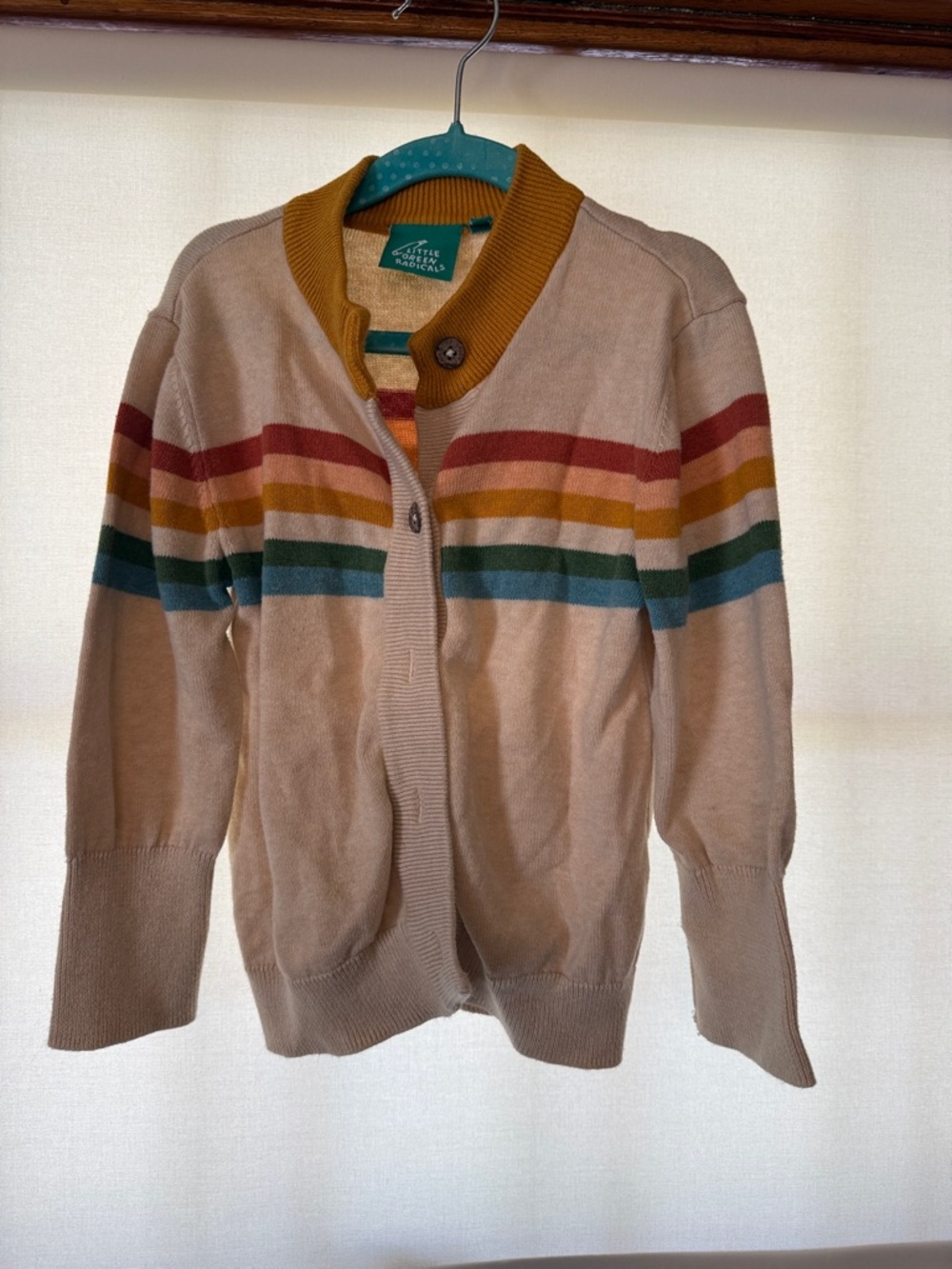 Little Green Radicals Cream Cardigan with Multicolor Stripes